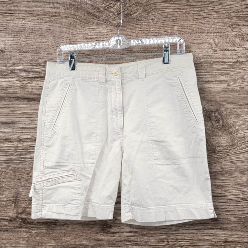 Woolrich Y2K White Utility Cargo Shorts Size 10 Petite Stretch Cotton